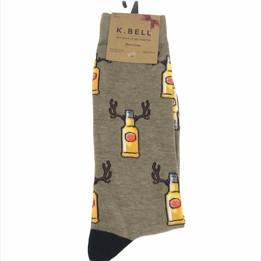 K. Bell Beer with Reindeer Antlers Socks, Gray